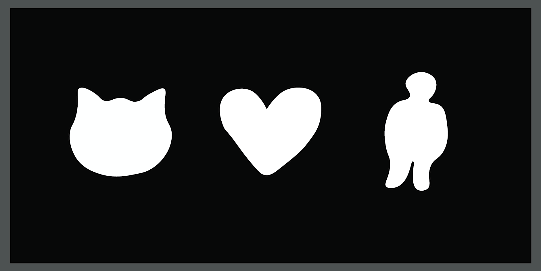 Black and white image of three icons